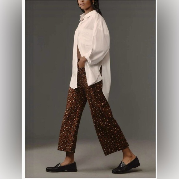 NWT Anthropologie Maeve Crop Colette wide Leg Ponte Pants Leopard 28 - Picture 3 of 10